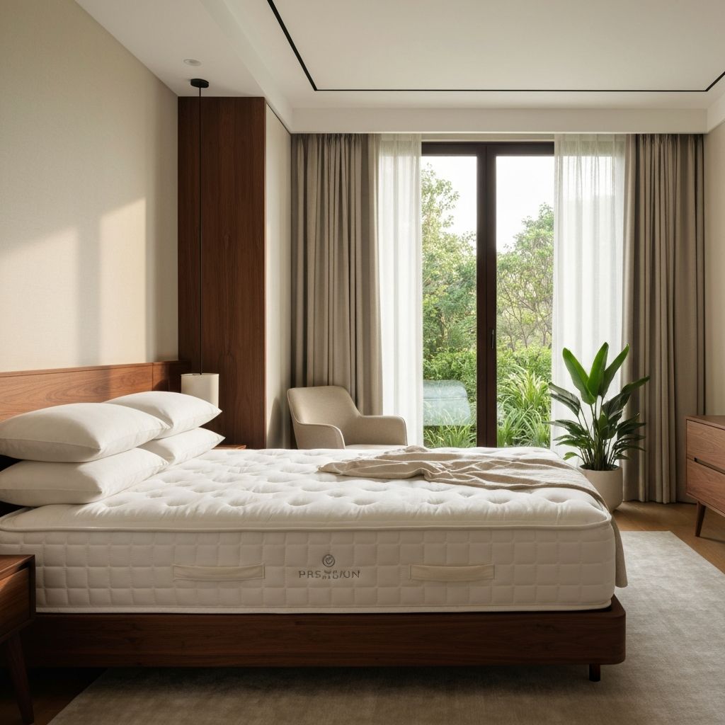 Serene luxury bedroom in morning light, DreamCloud mattress