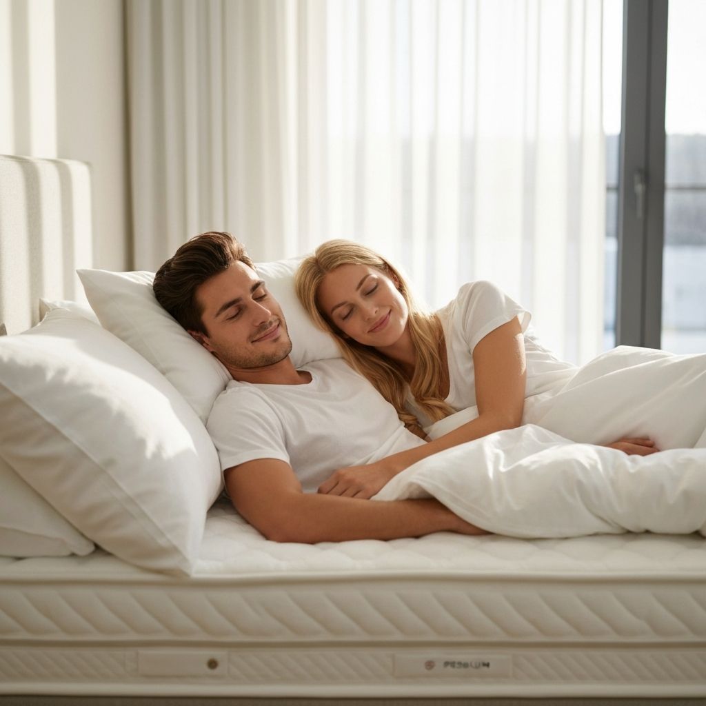 Couple sleeping peacefully on a DreamCloud mattress with motion isolation